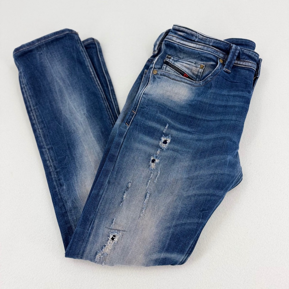 Diesel Thavar Slim Skinny Jeans Mens 32 Blue Distressed Made in Italy Excellent